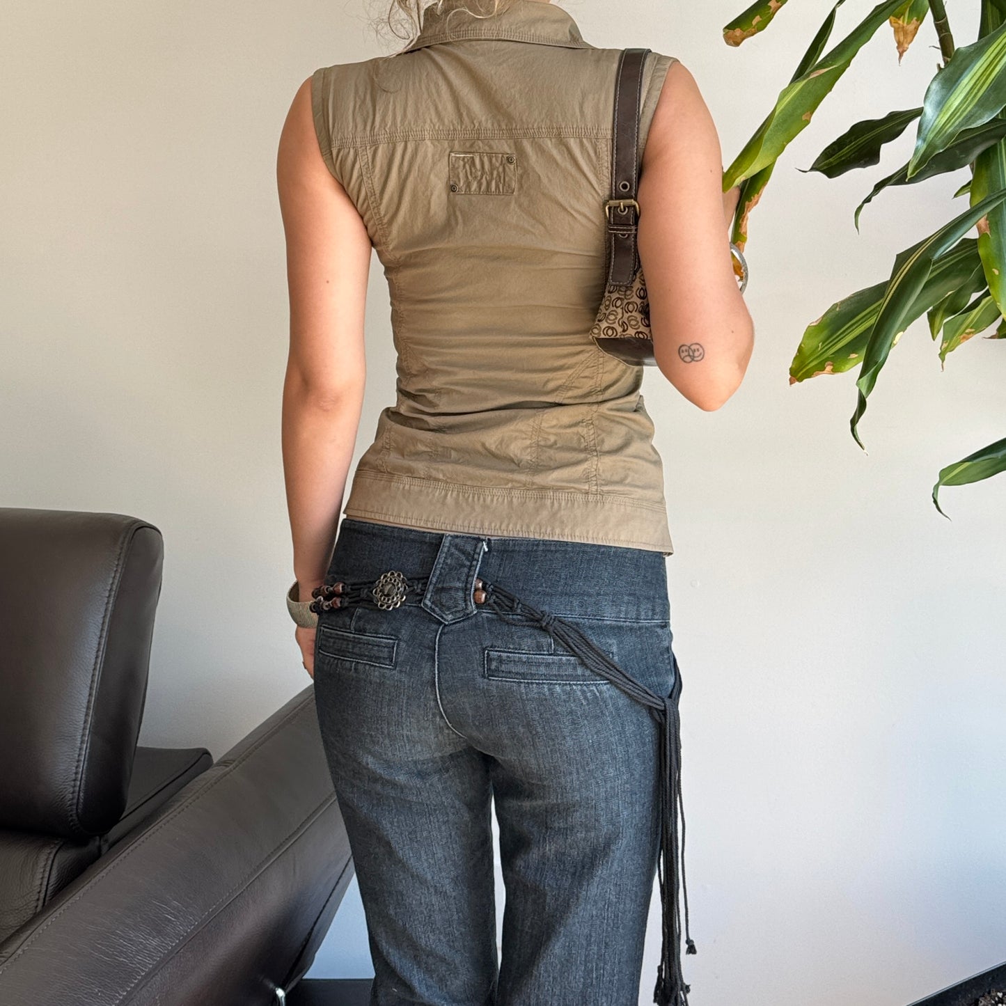 Dark Beige Fitted Silver Hardware Top