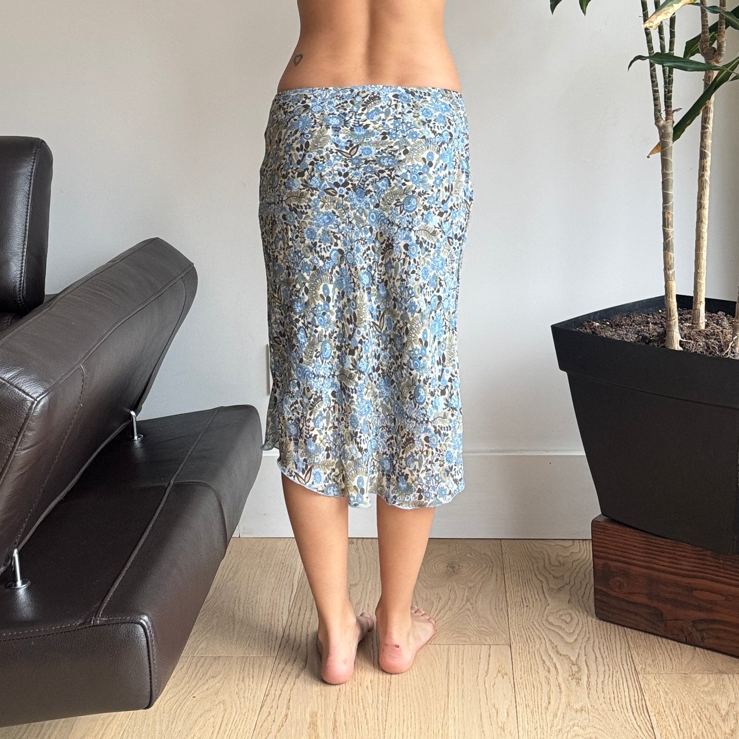 Light Blue Floral Midi Skirt