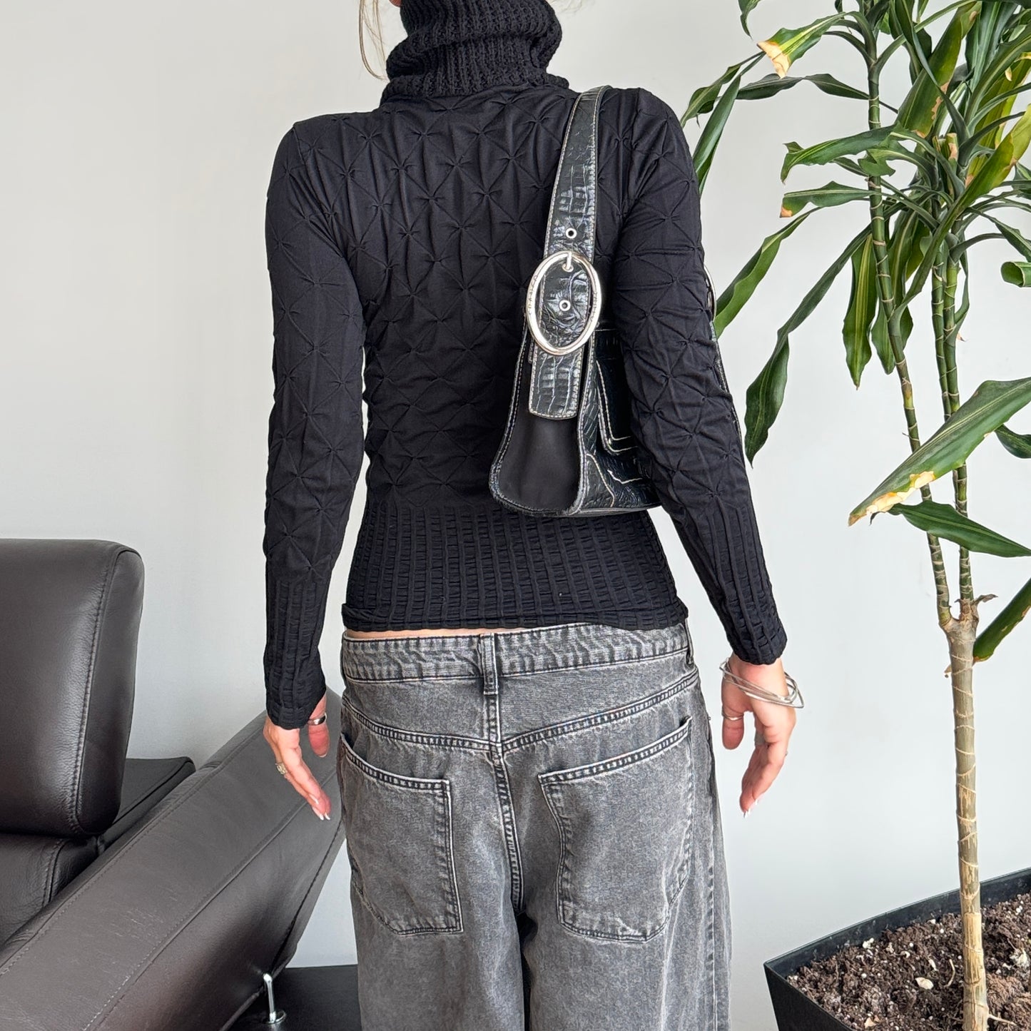 Black Fitted Turtleneck Top