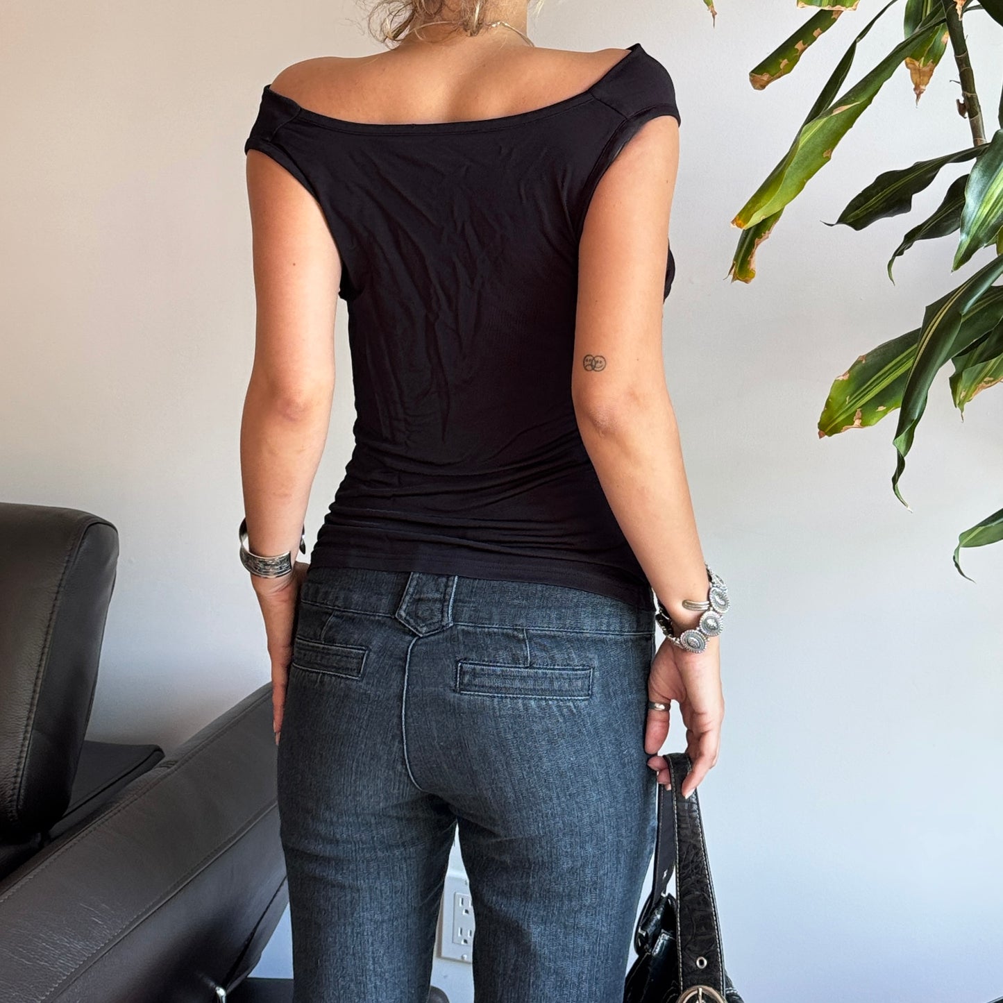 Black Off The Shoulder Ruched Top