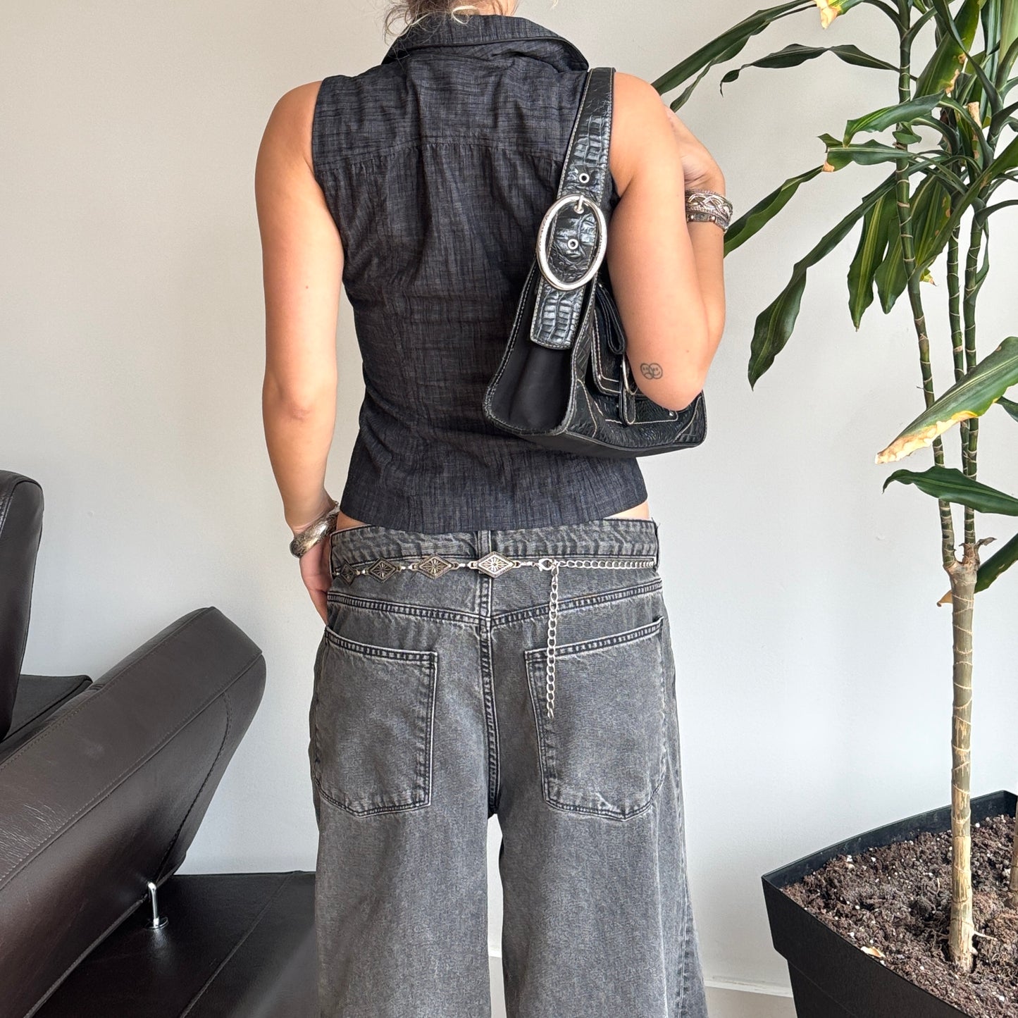 Dark Grey Button-Up Top