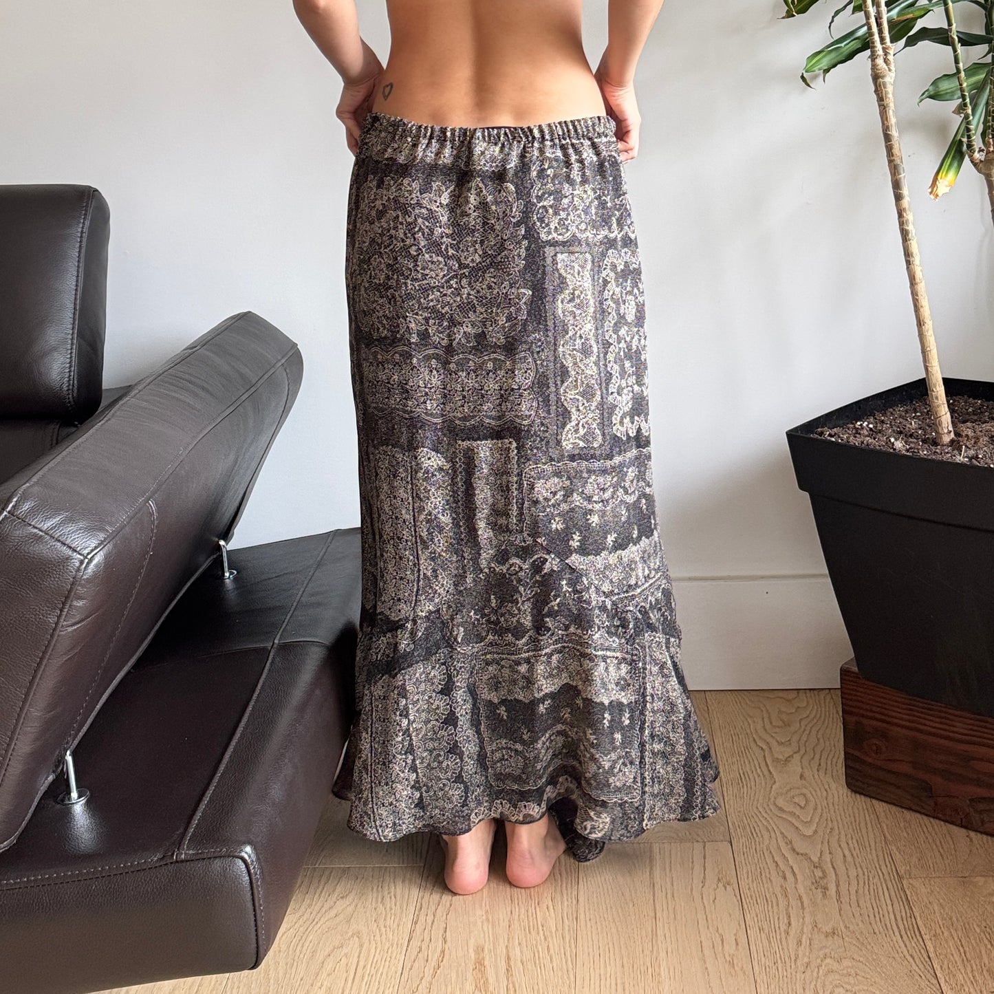 Black & Cream Tapestry Maxi Skirt