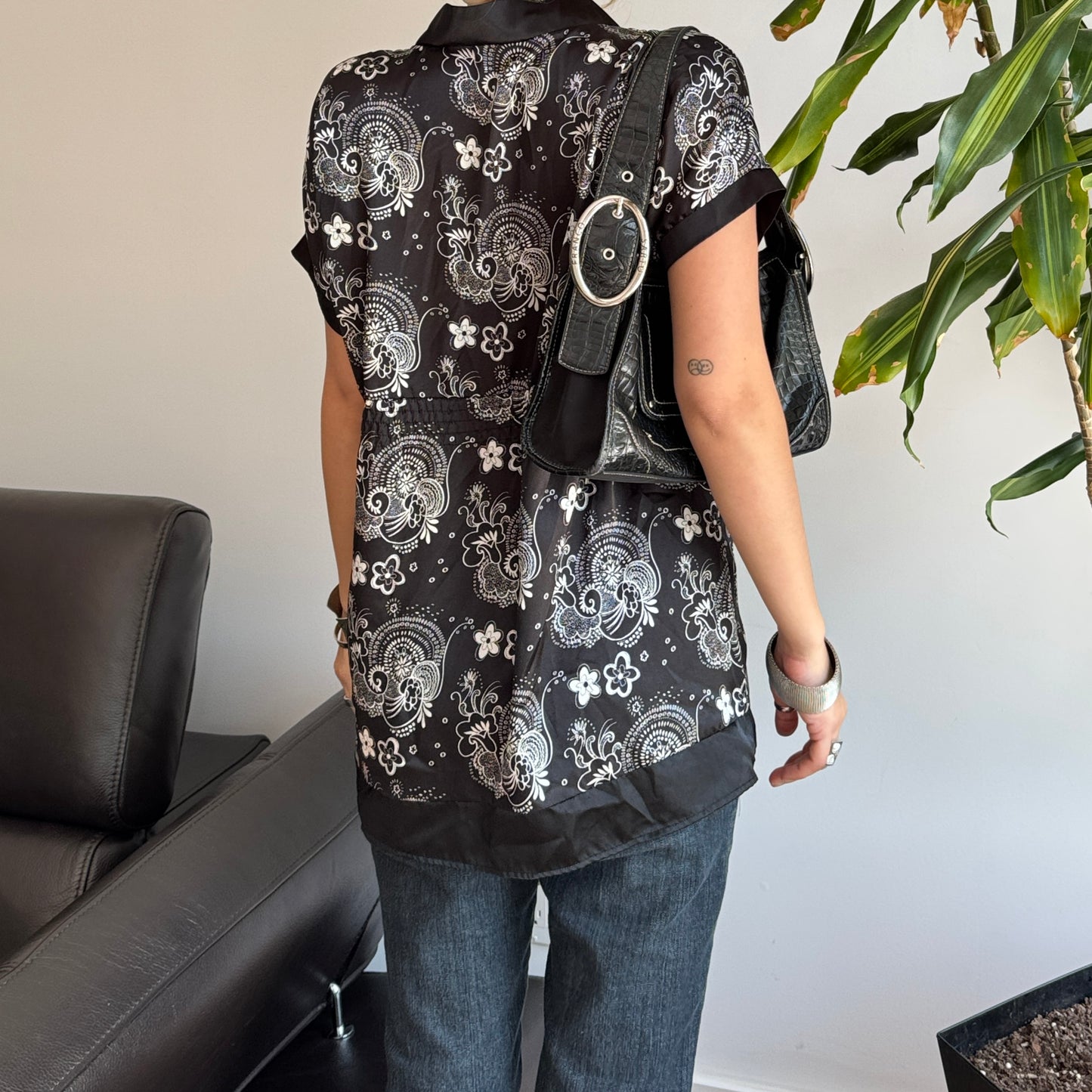 B&W Satin Floral Top