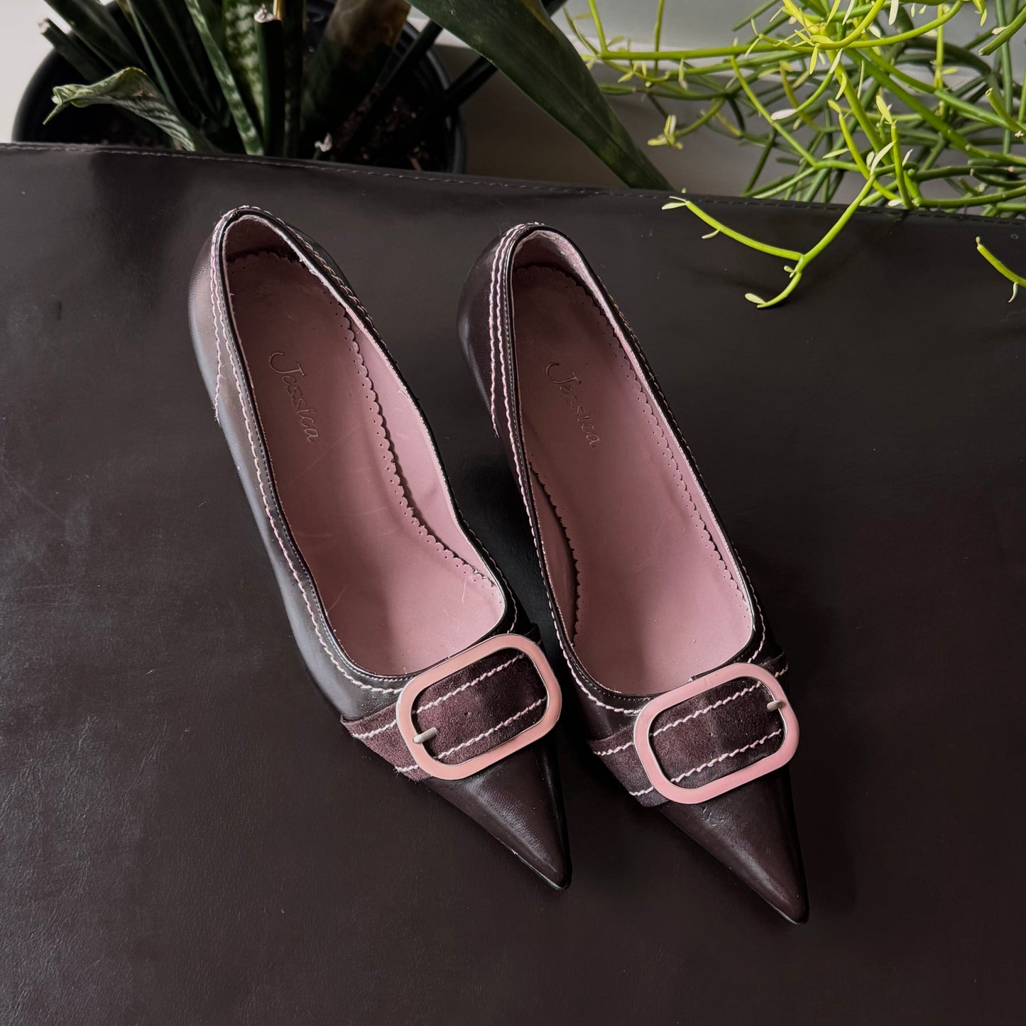 Pink & Brown Buckle Heels