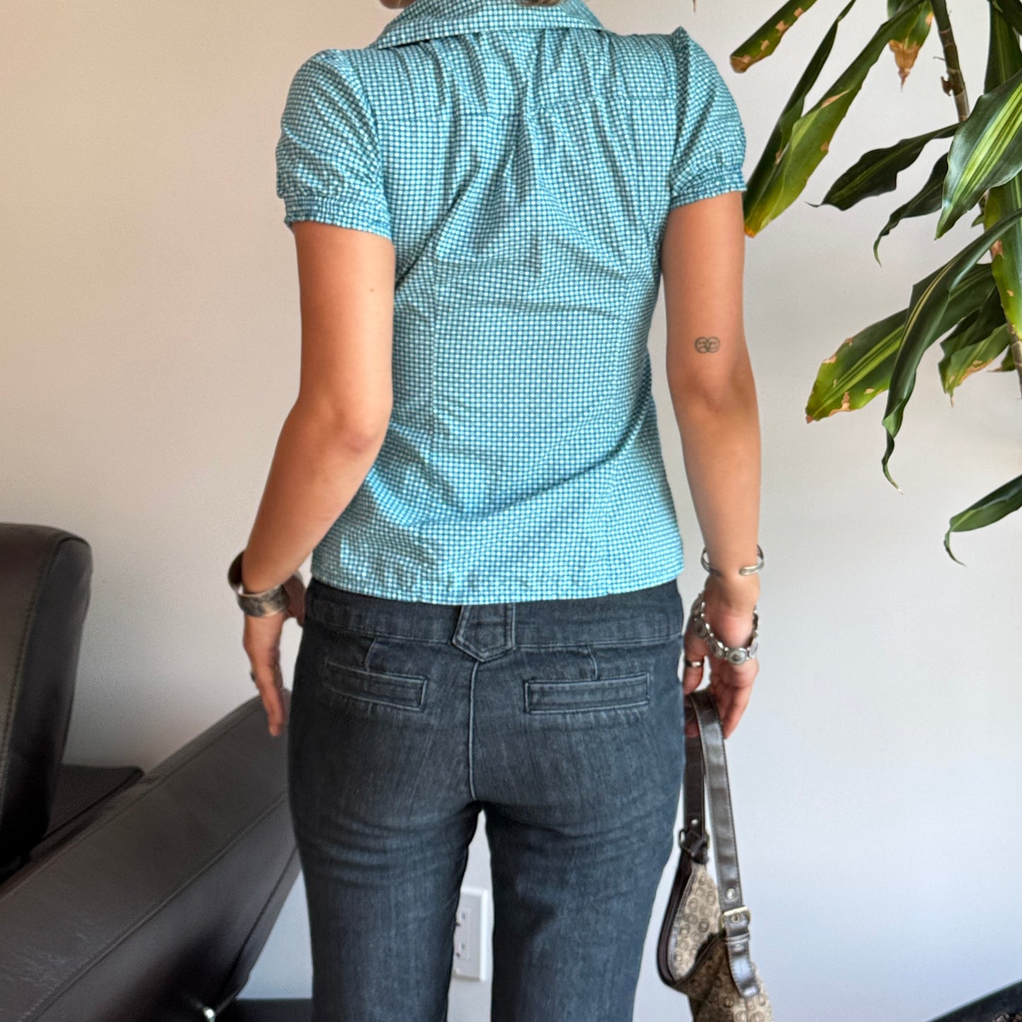 Blue Polka Dot Fitted Blouse