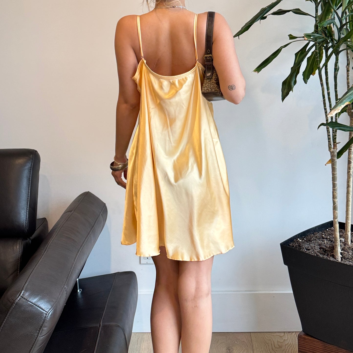 Light Orange Beaded Satin Dress