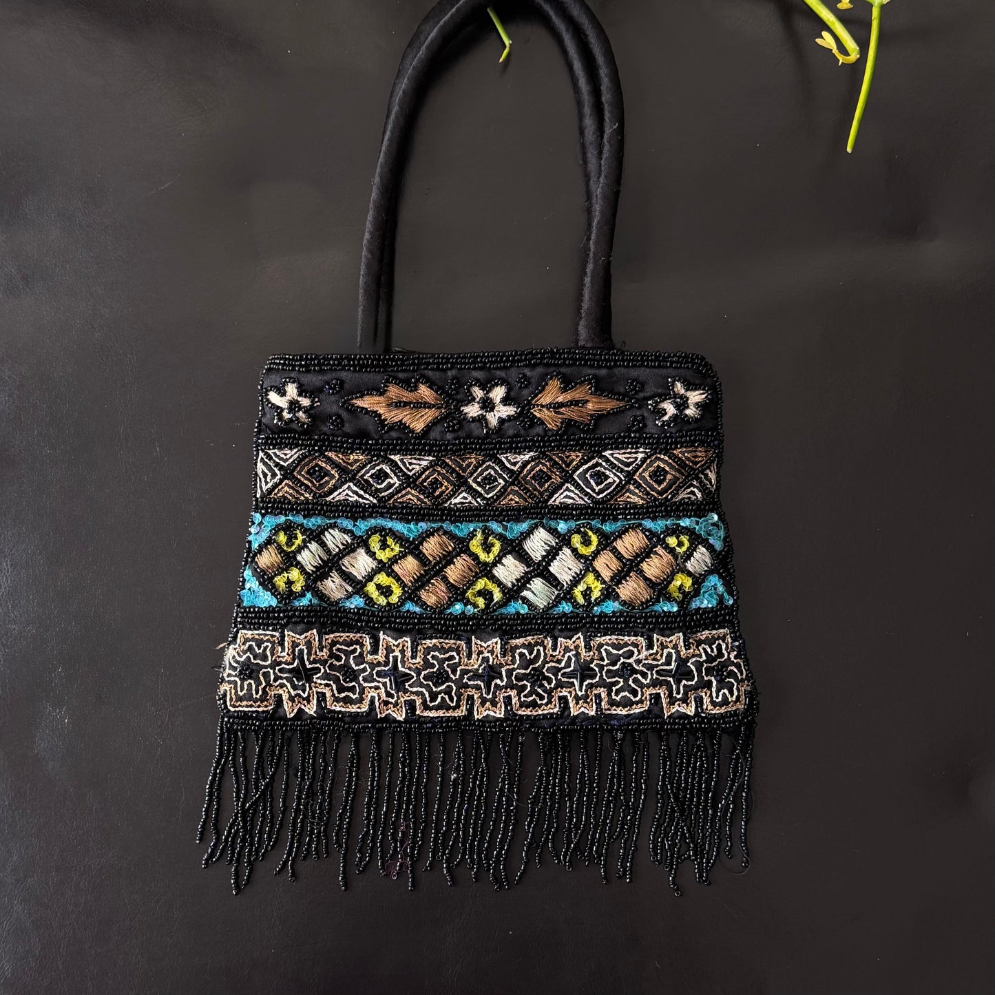 Black Beaded Fringe Mini Purse