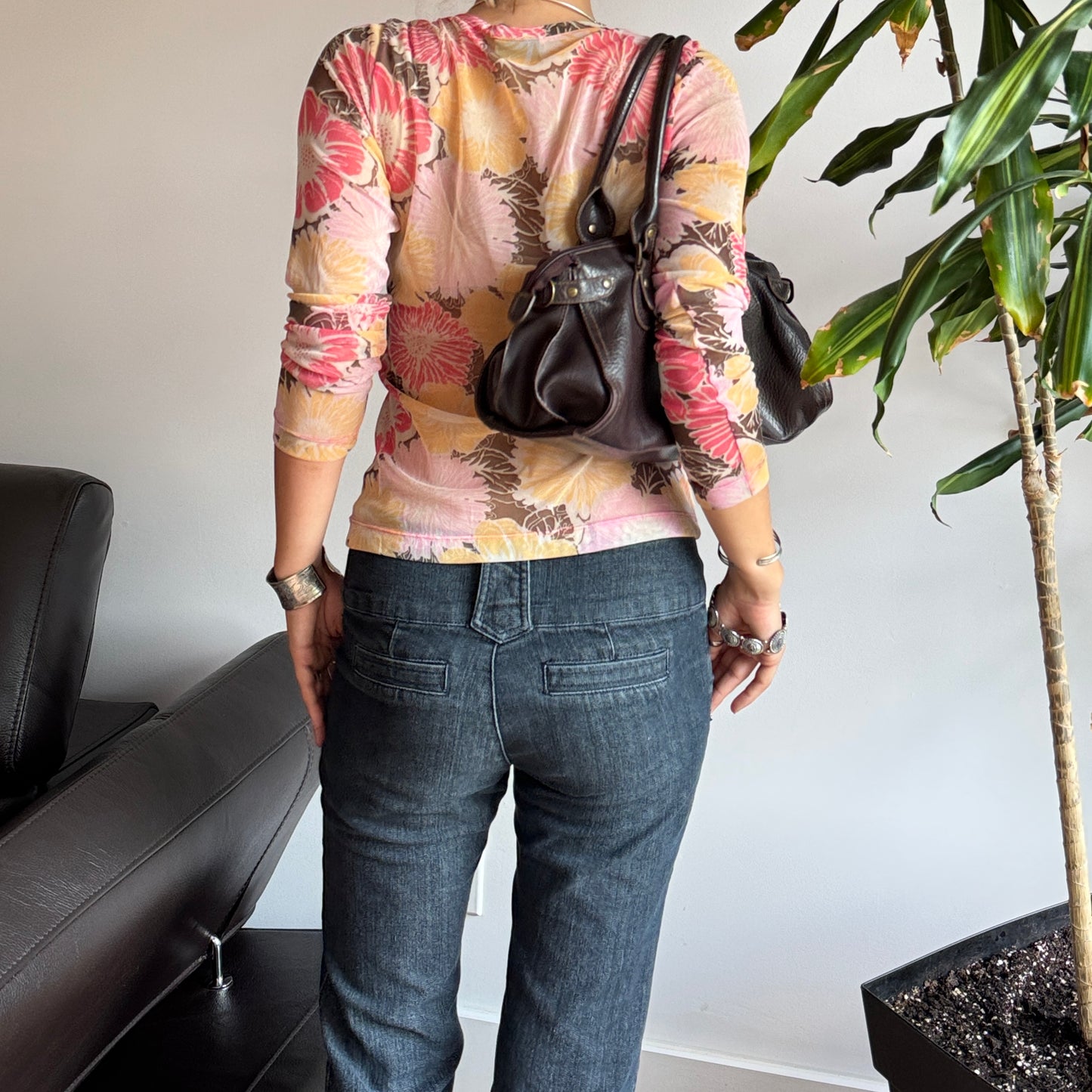 Pink Floral Mesh Top