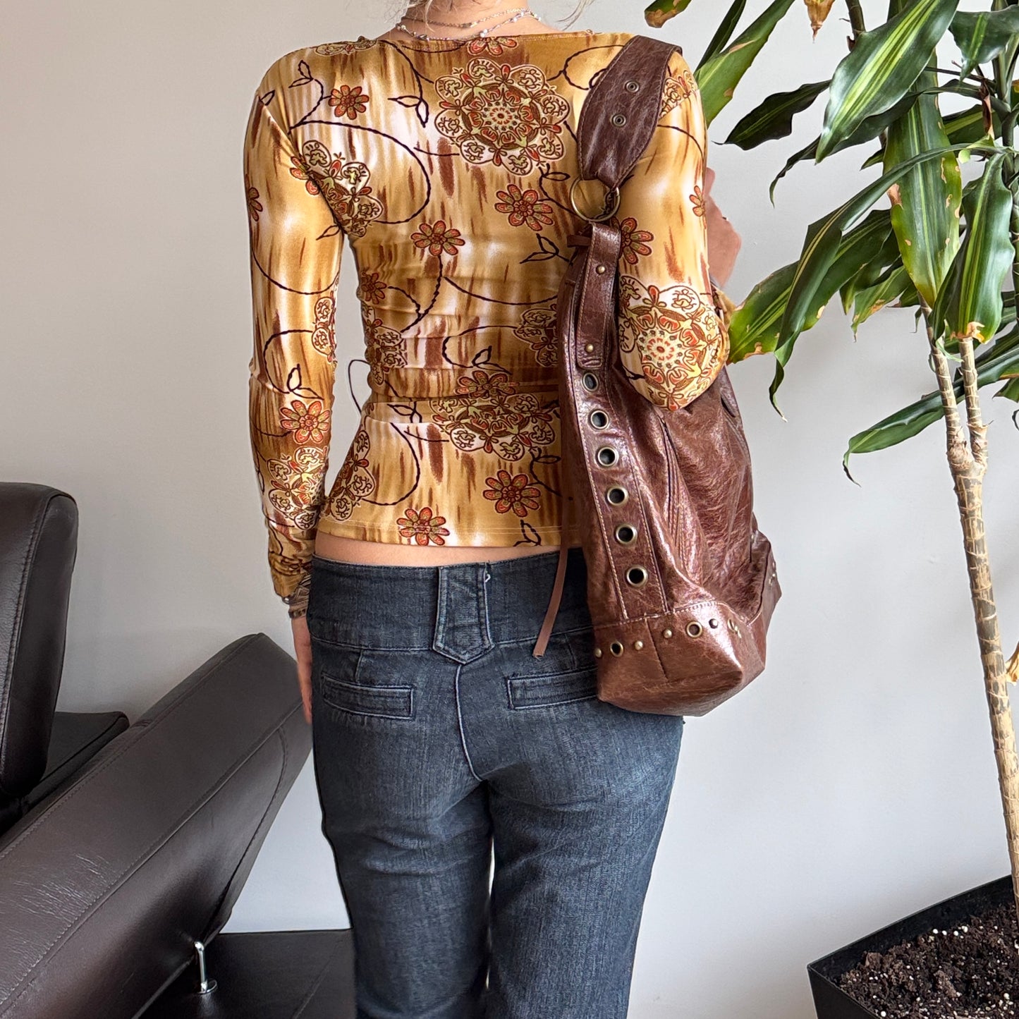 Orange Floral Front Lace-Up Top