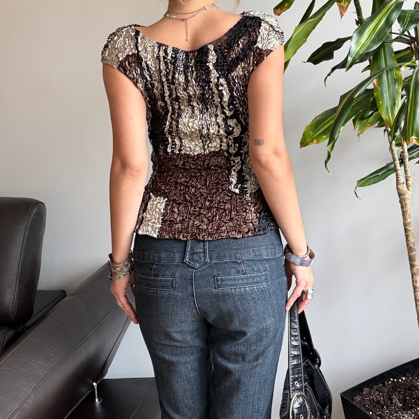 Brown & Black Textured Top