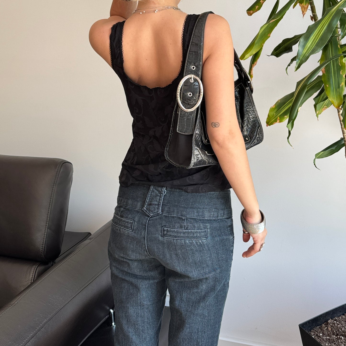 Black Floral Textured Top