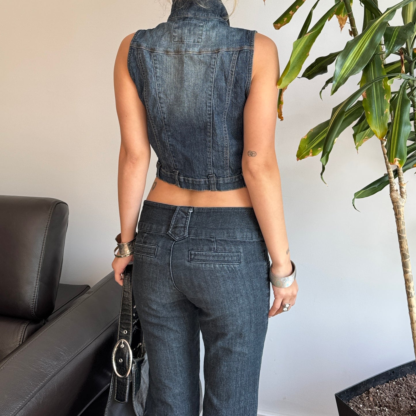 Blue Button-Up Sleeveless Denim Top
