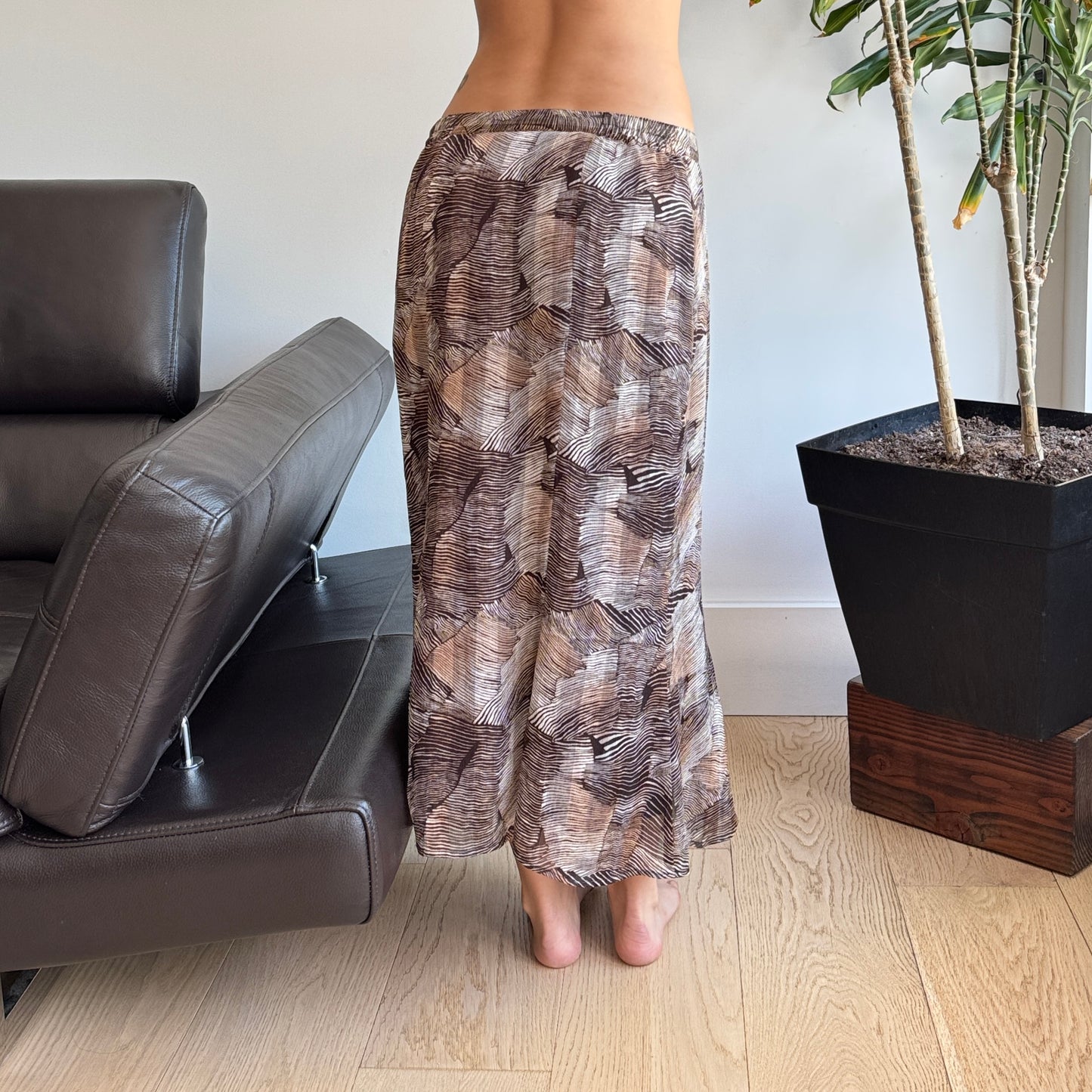 Brown & Beige Mesh Layered Maxi Skirt