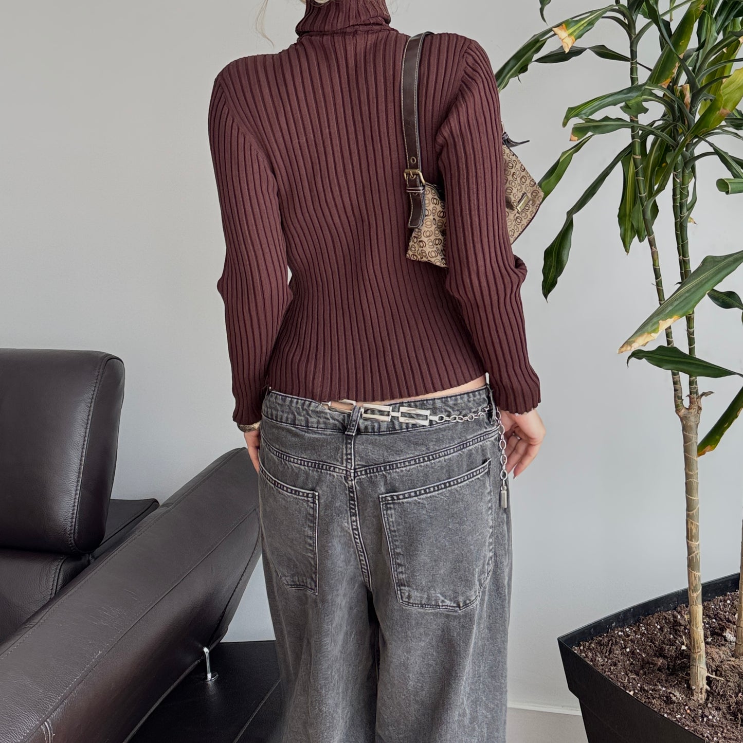 Brown Turtleneck Top