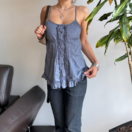 Blue Denim-Like Ruffle Top