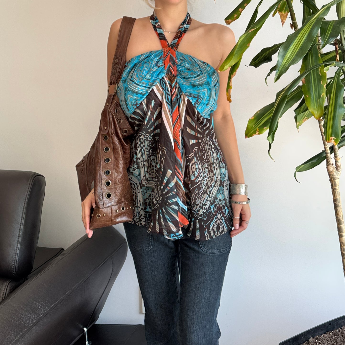 Blue, Brown & Orange Halter Top