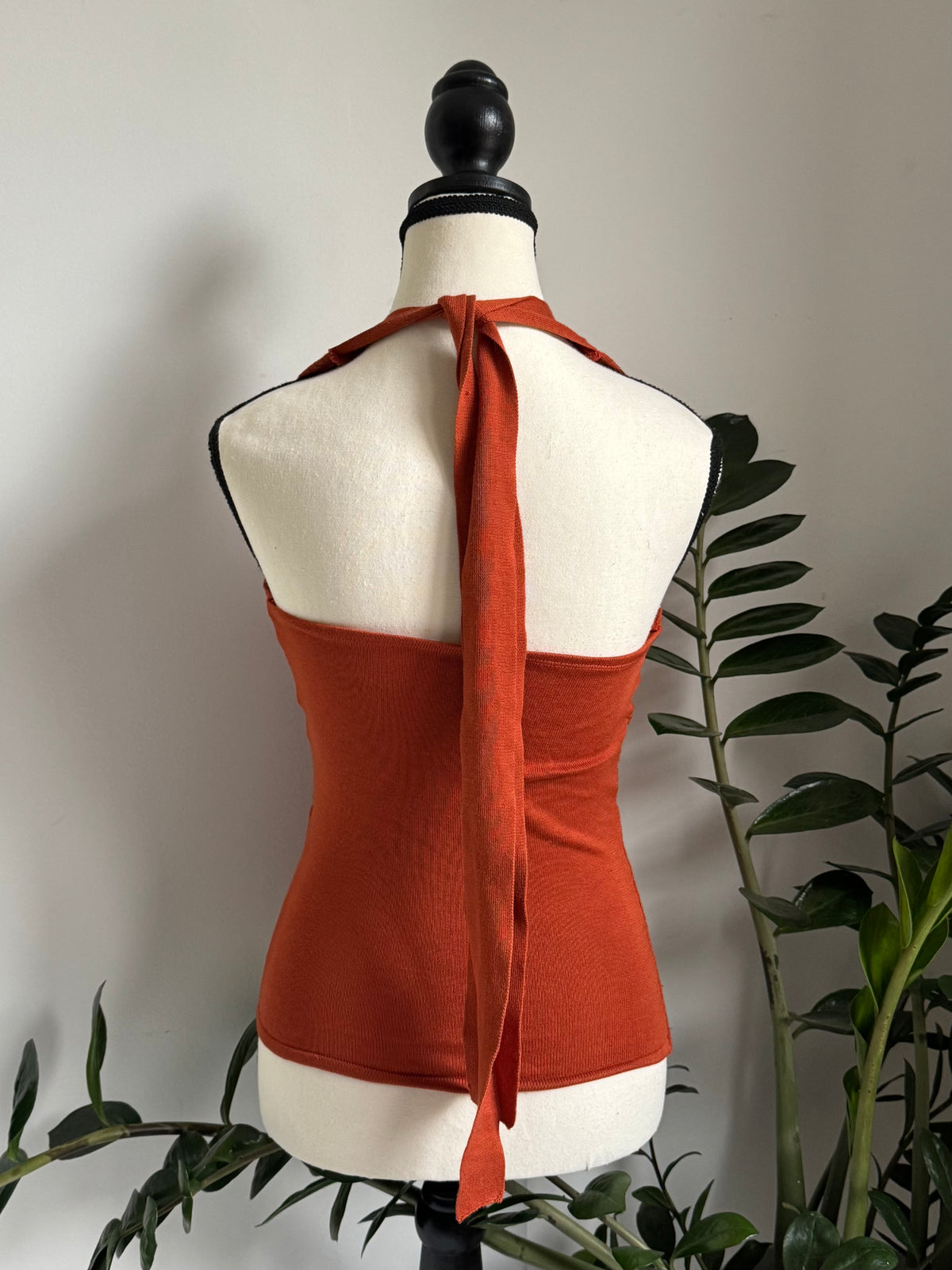 Burnt Orange Criss-Cross Reworked Halter Top