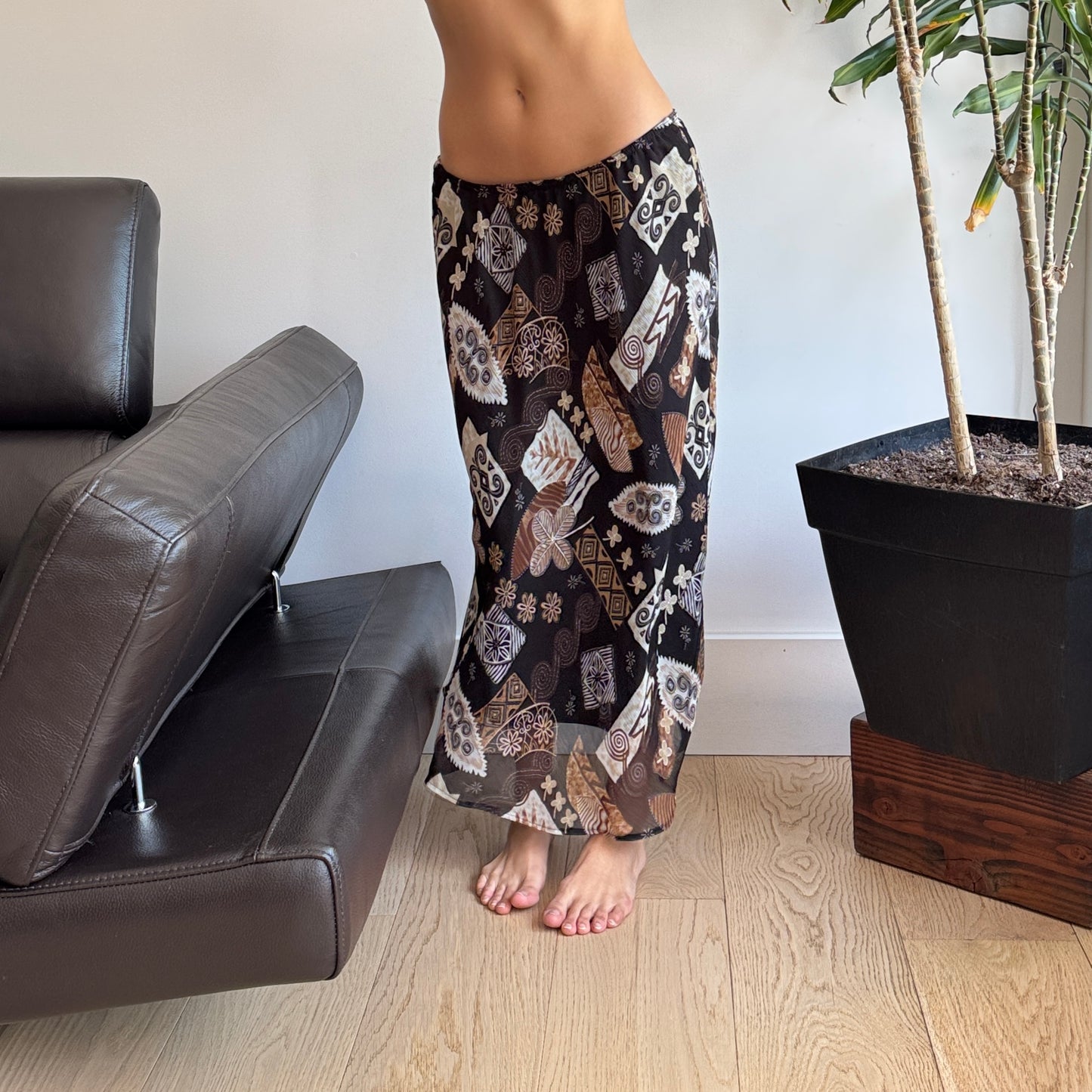 Brown & Black Mesh Layered Maxi Skirt