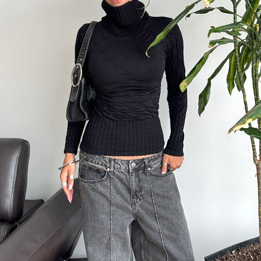 Black Fitted Turtleneck Top