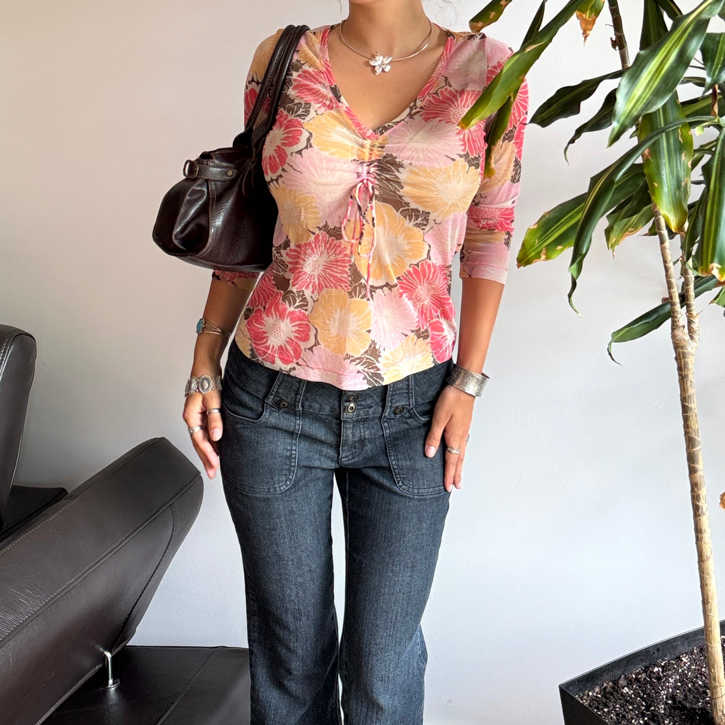 Pink Floral Mesh Top
