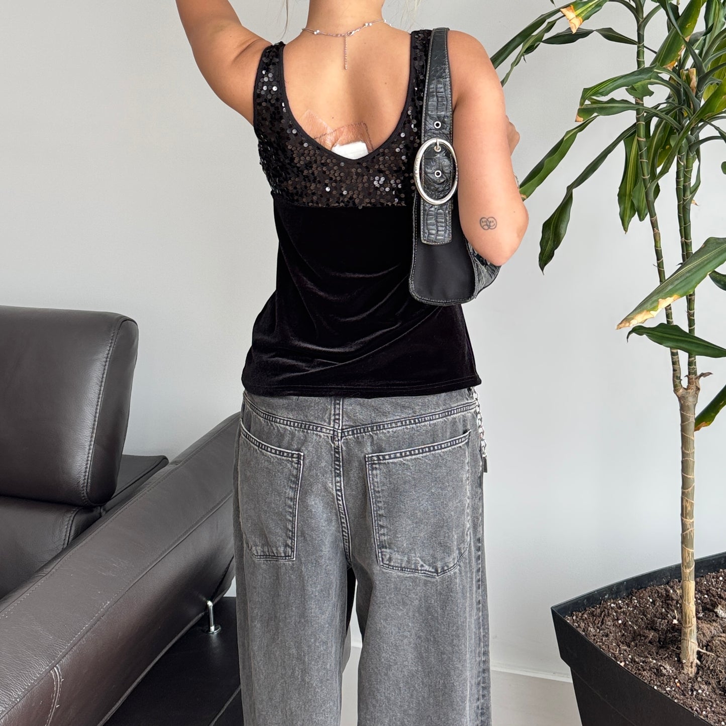 Black Sequin Velvet Top