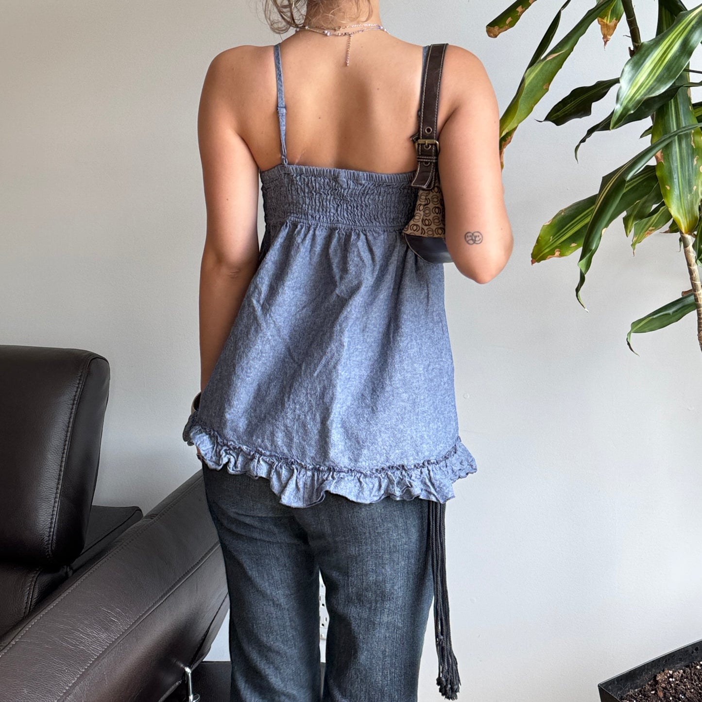 Blue Denim-Like Ruffle Top