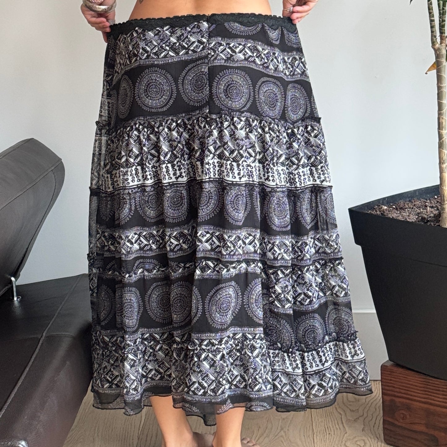B&W Mesh Layered Maxi Skirt