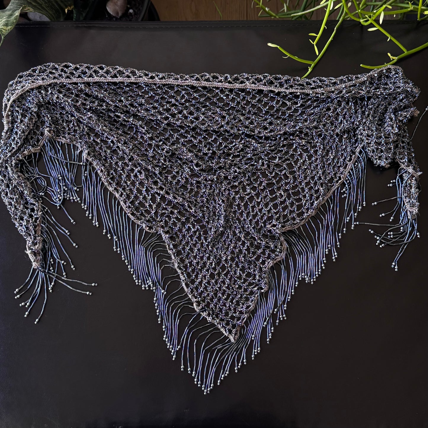Dark Blue All Beaded Waist Fringe Scarf
