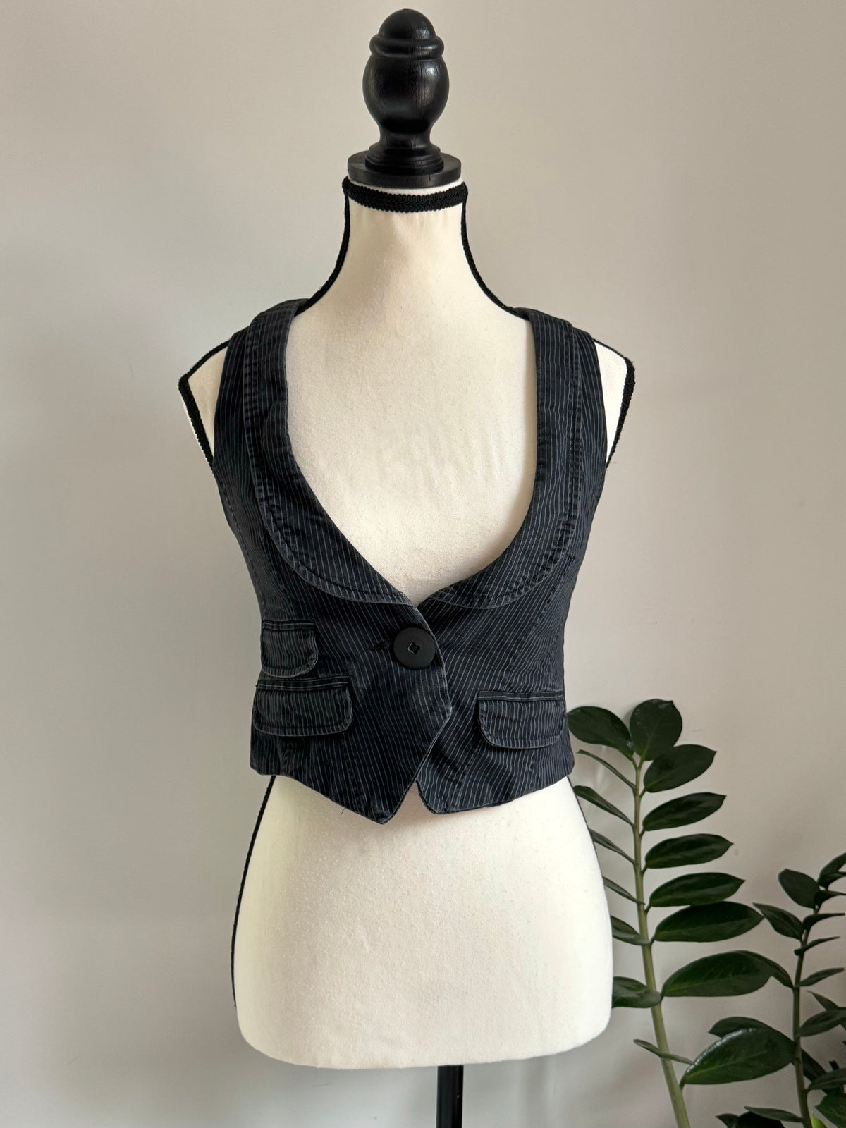 Dark Grey Striped Thrifted Vest