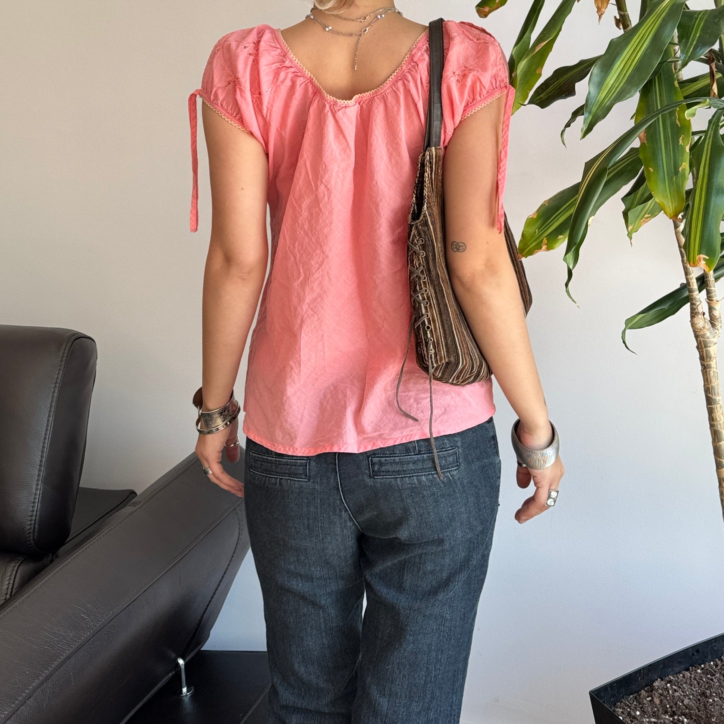 Pink Wooden Beaded Embroidered Top