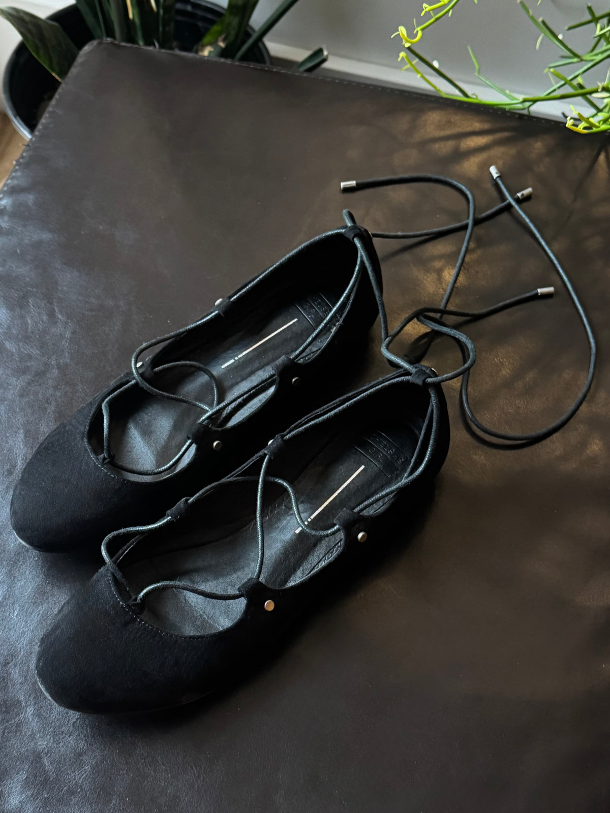 Black Suede Lace-Up Flats