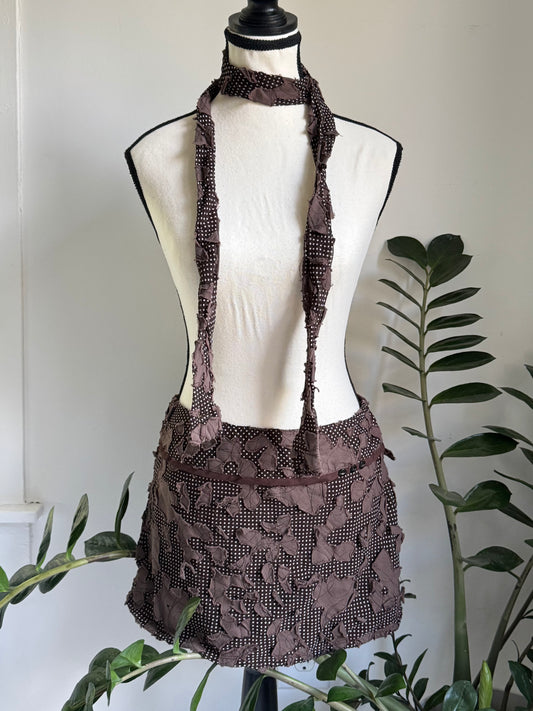 Brown Polka Dot Lowrise Skirt with Matching Scarf