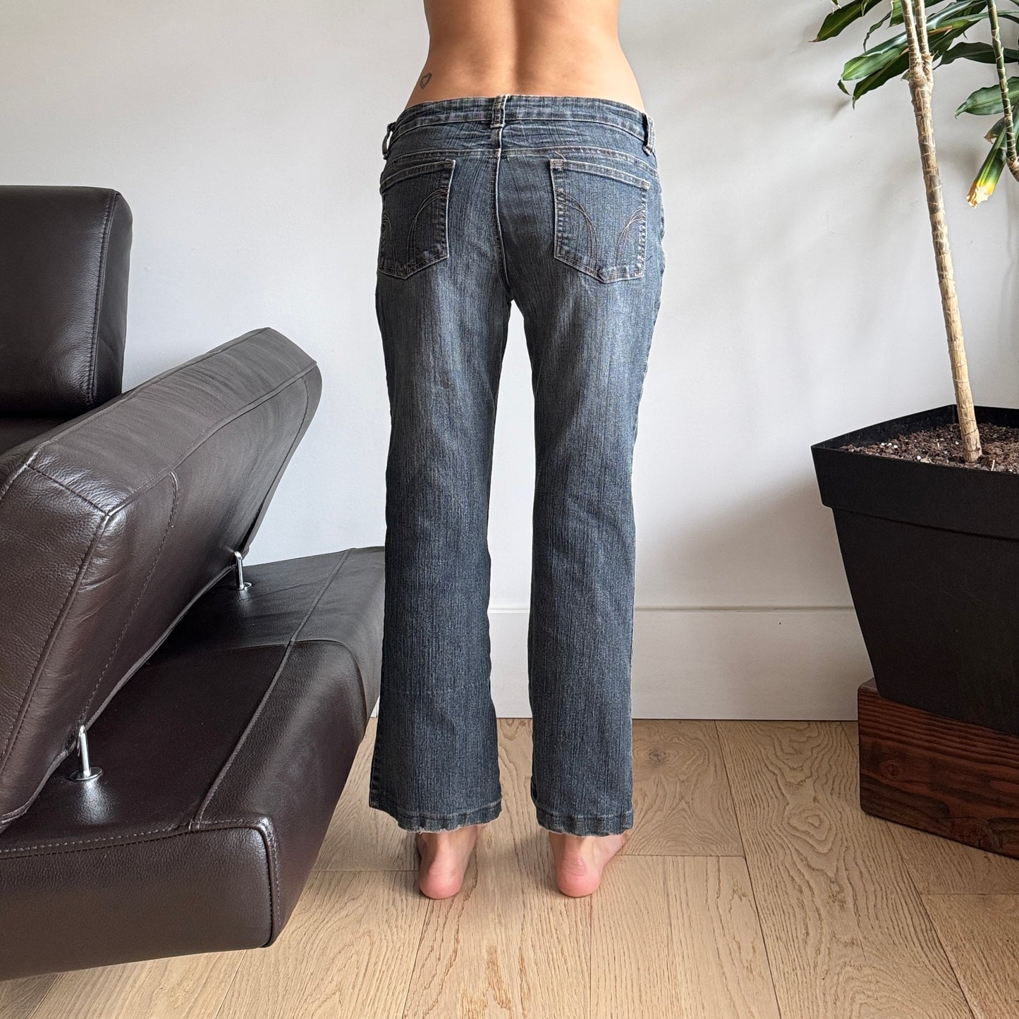 Dark Blue/Grey Lowrise Flared Jeans
