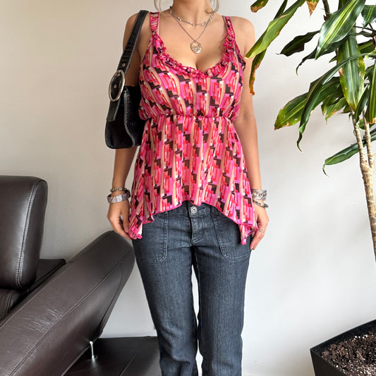 Pink Asymmetrical Mesh Top
