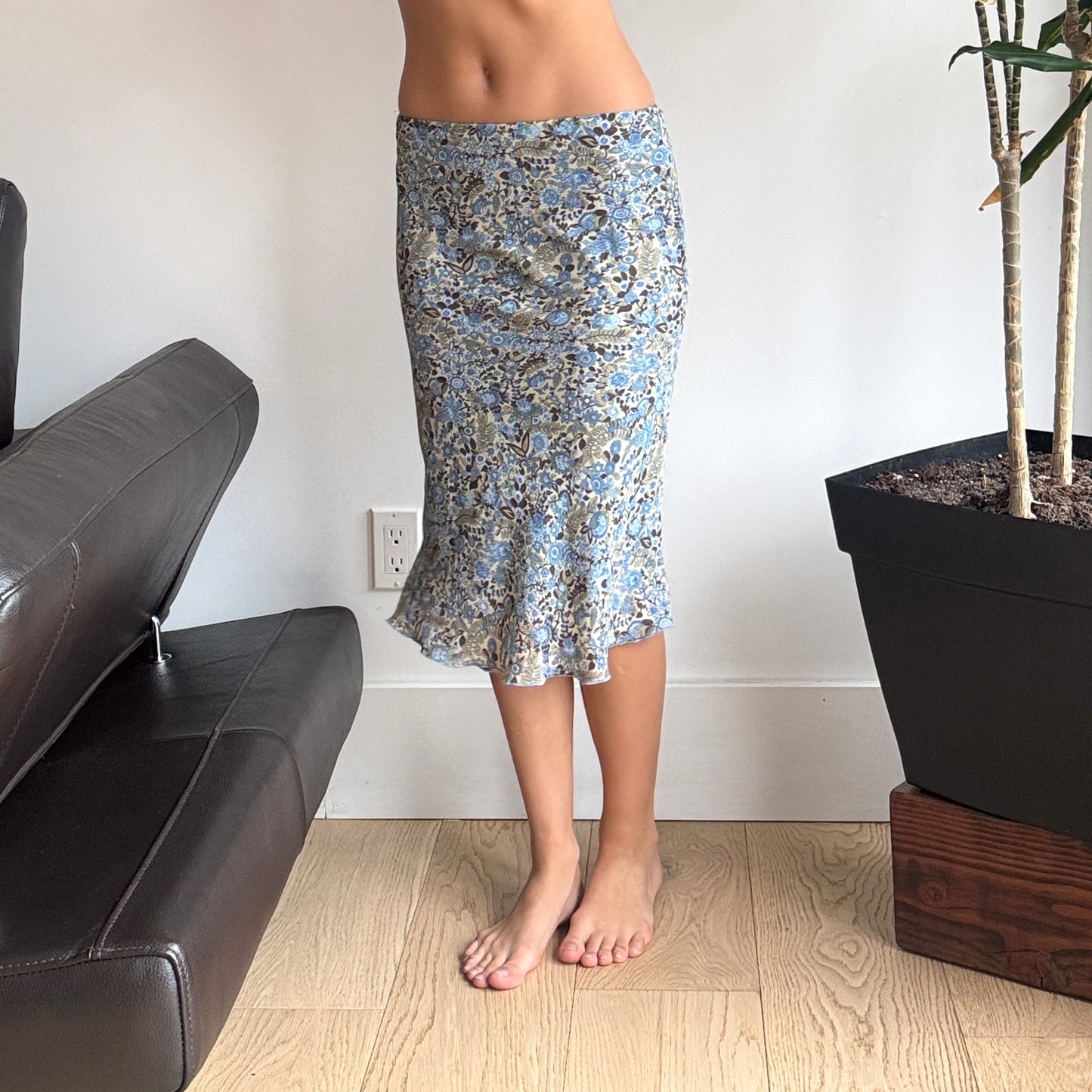 Light Blue Floral Midi Skirt