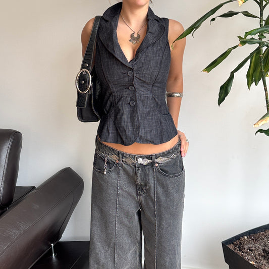 Dark Grey Button-Up Top