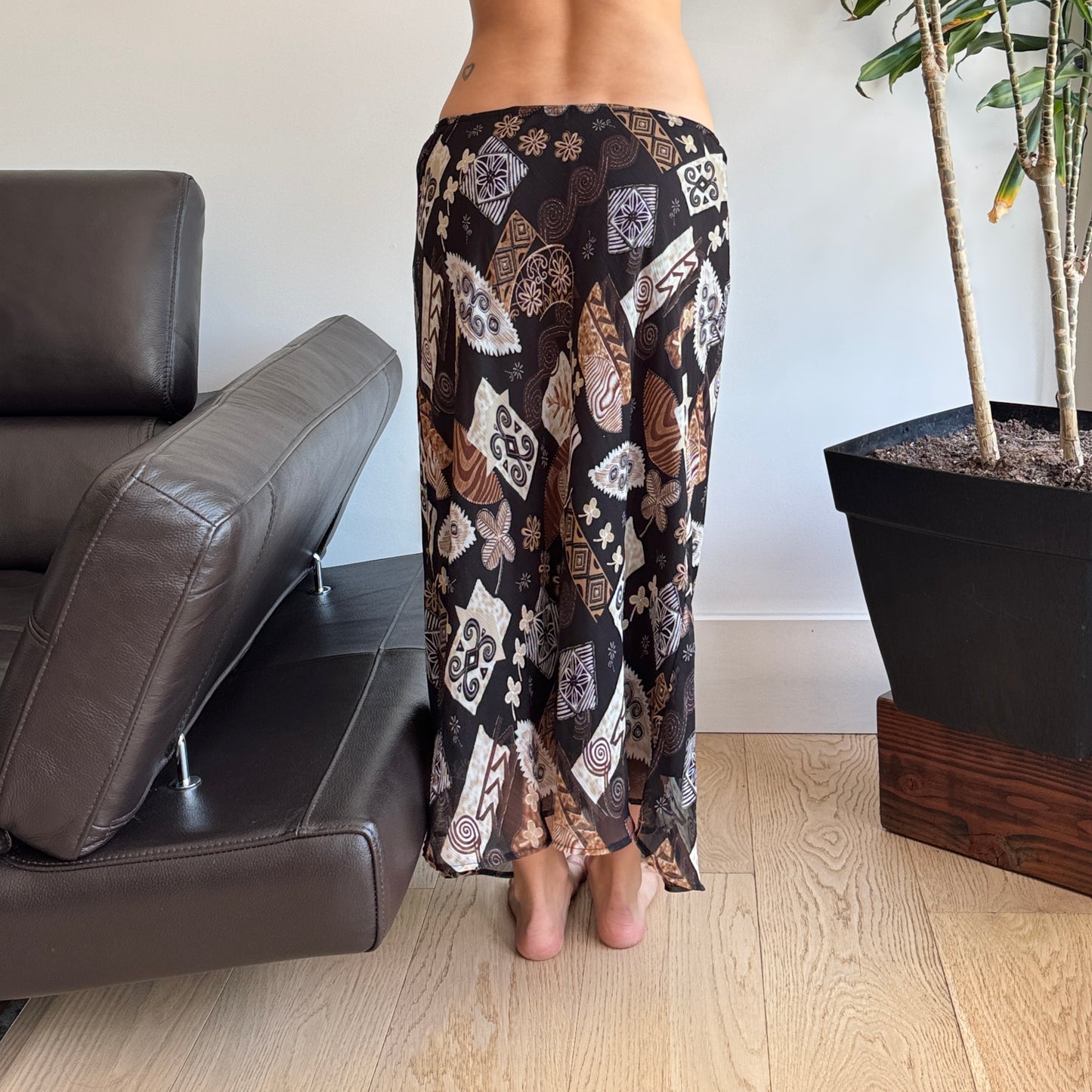Brown & Black Mesh Layered Maxi Skirt
