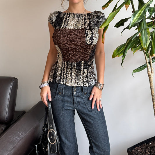 Brown & Black Textured Top