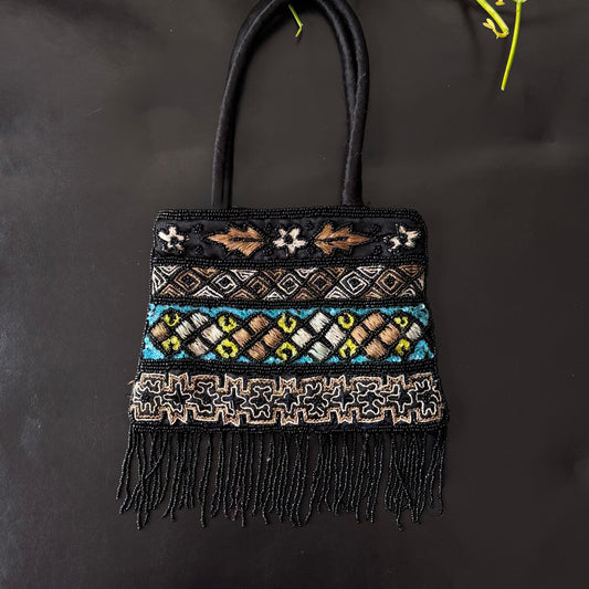 Black Beaded Fringe Mini Purse