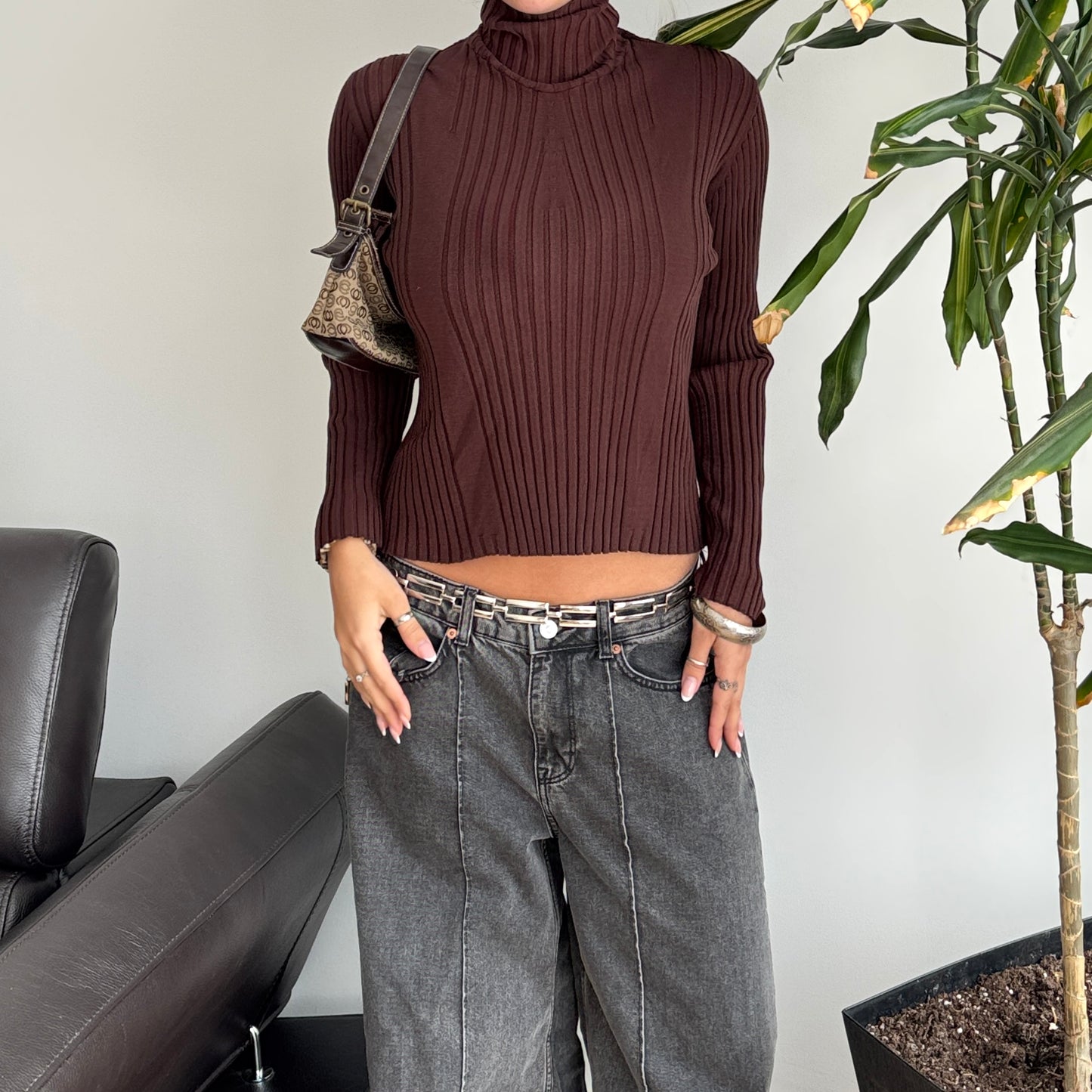 Brown Turtleneck Top