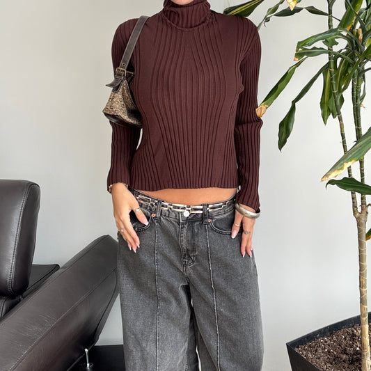 Brown Turtleneck Top