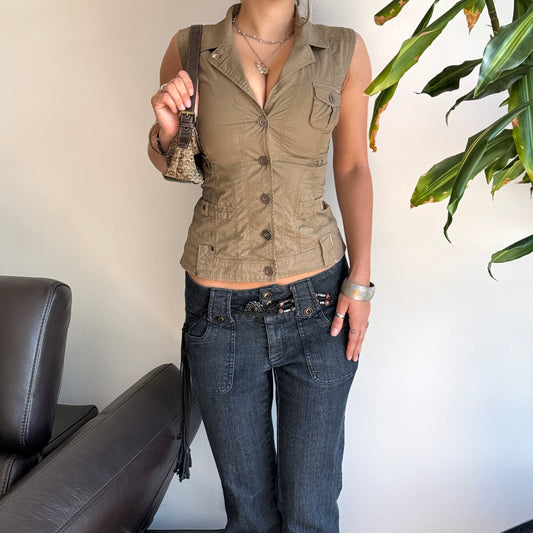 Dark Beige Fitted Silver Hardware Top