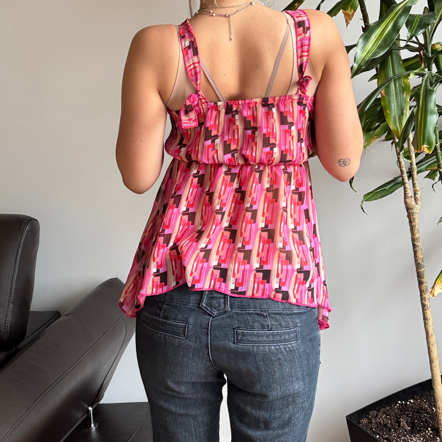 Pink Asymmetrical Mesh Top