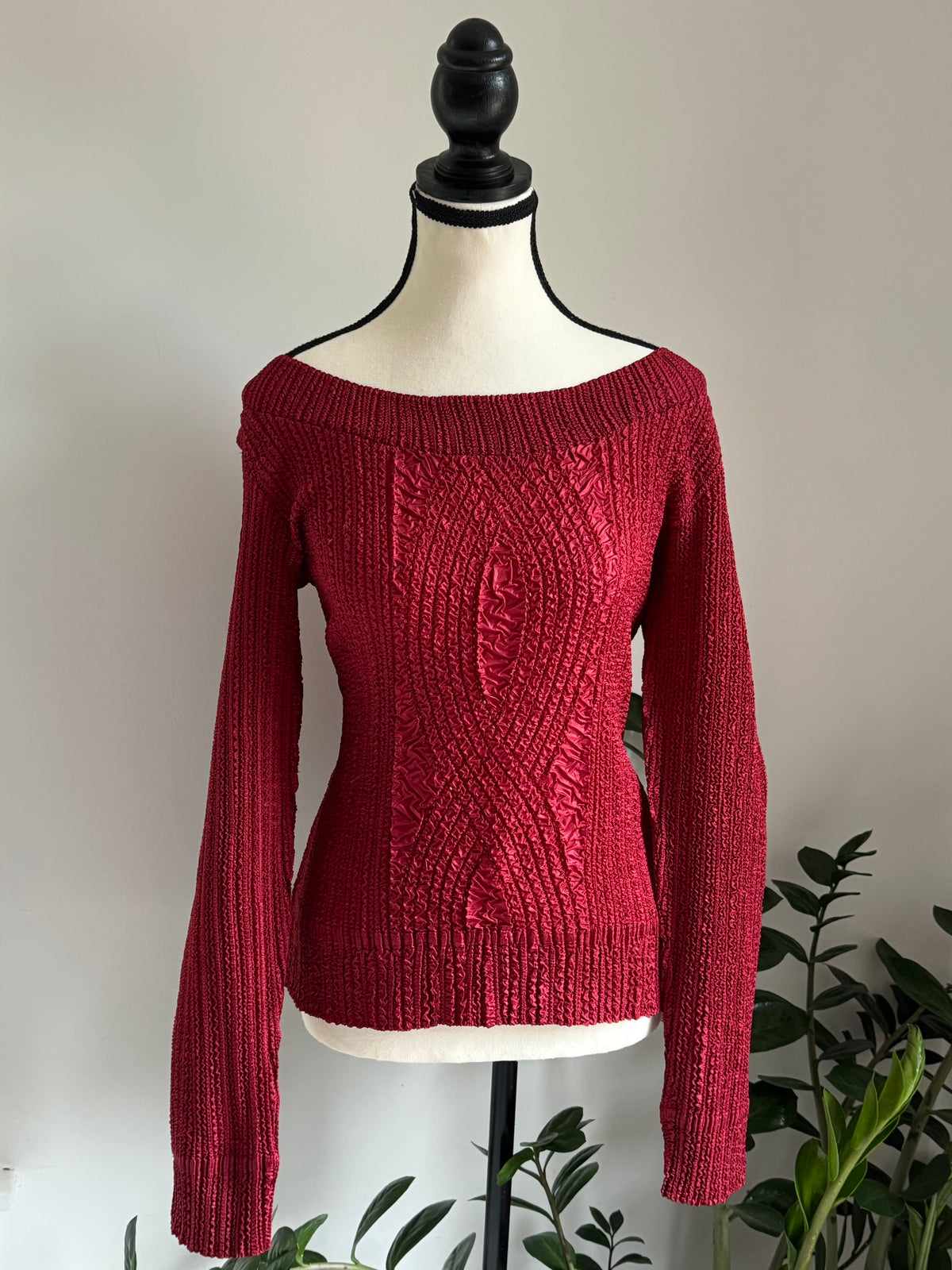 Dark Red Beaded Thrifted Top