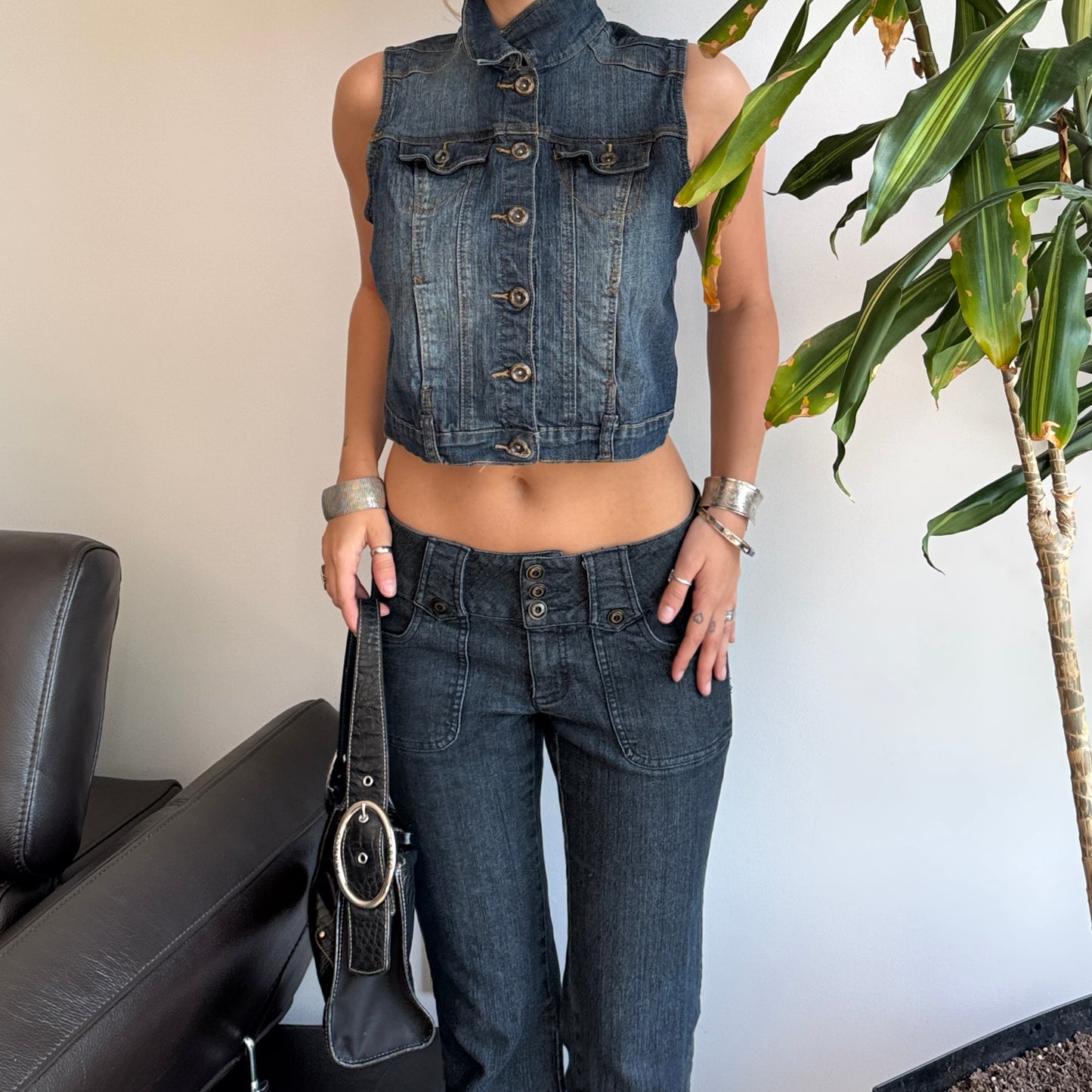 Blue Button-Up Sleeveless Denim Top
