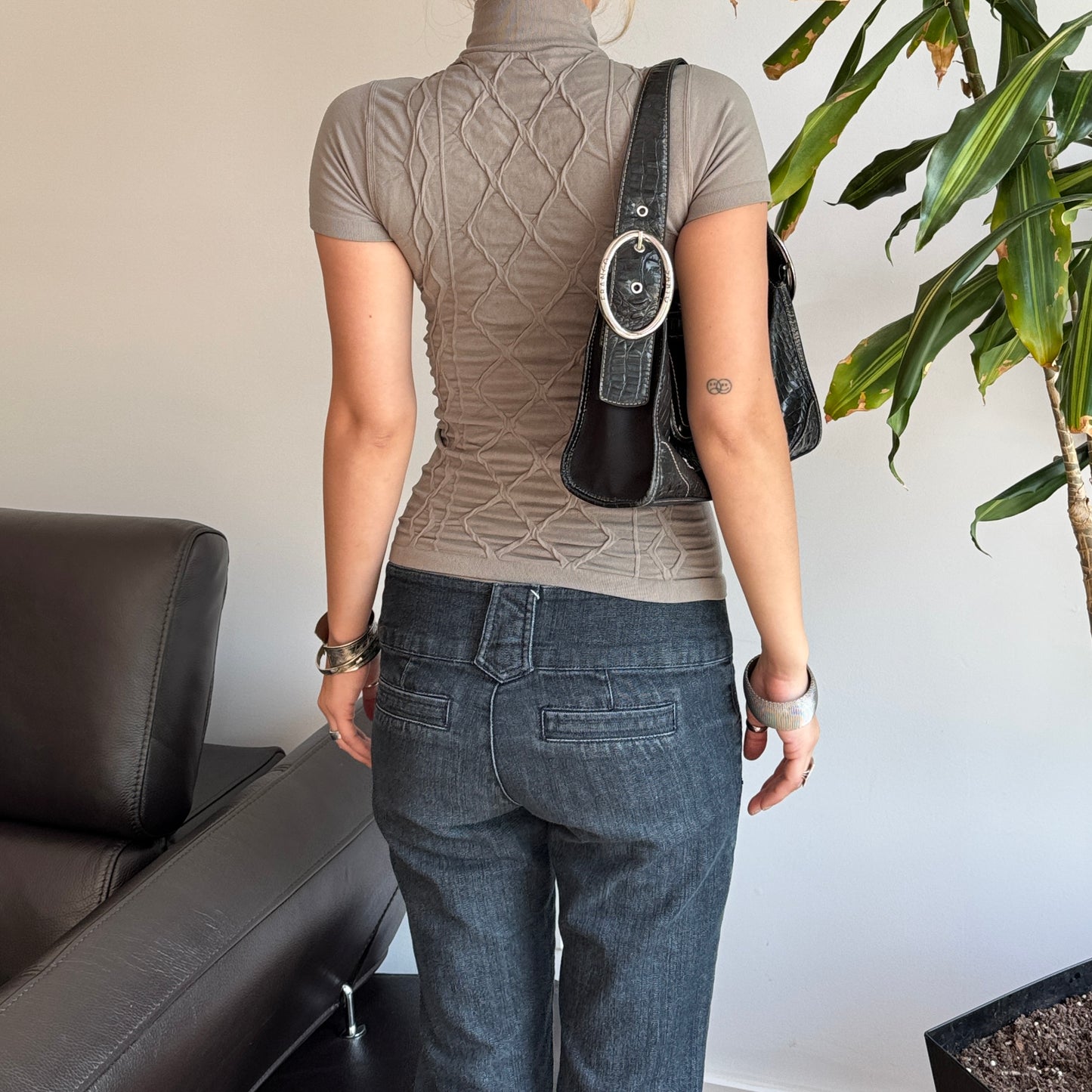 Khaki Zip-Up Fitted Top