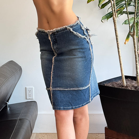 Blue Unique Textured Denim Midi Skirt