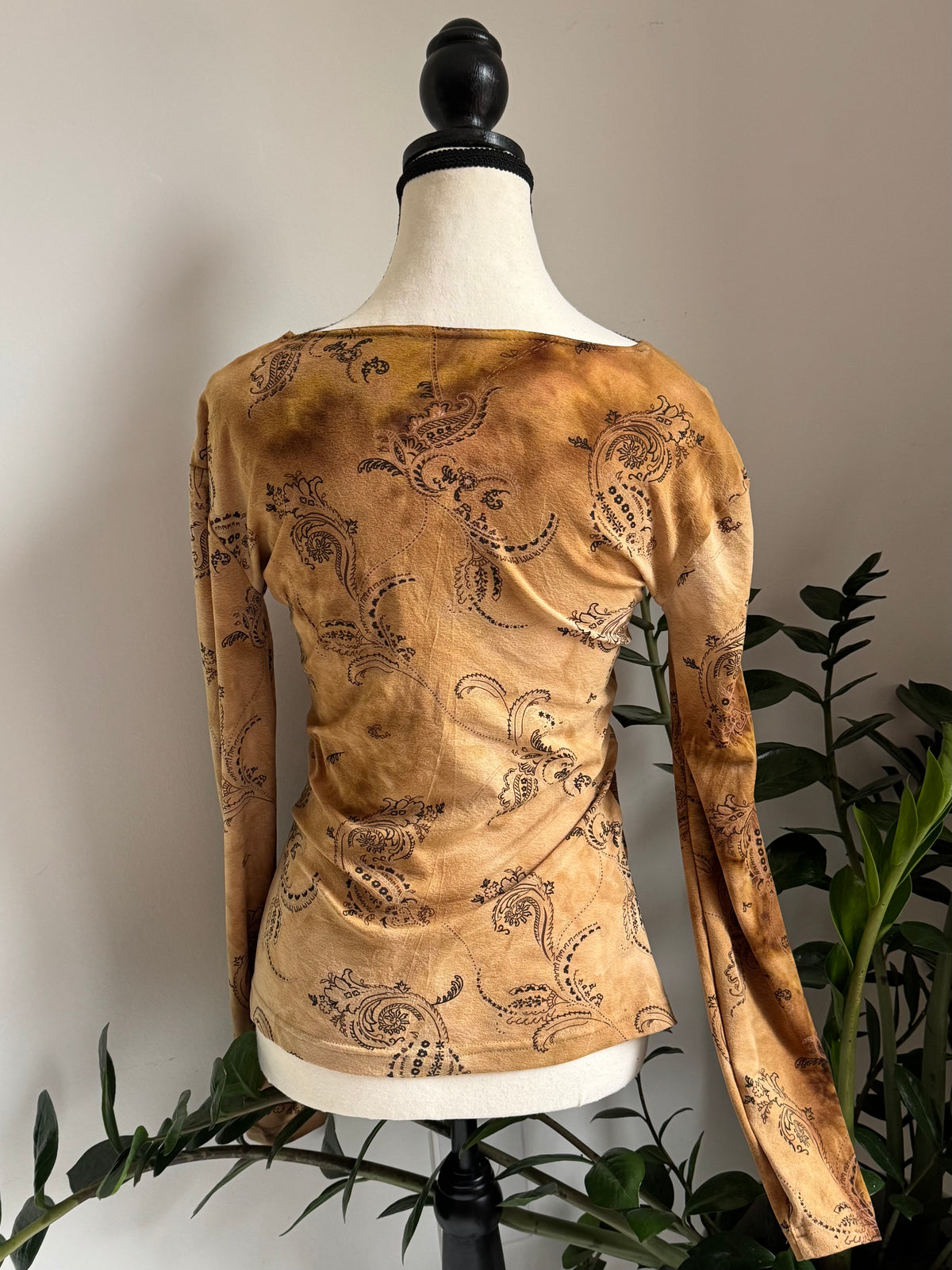 Brown Paisley Lace-Up Reworked Top