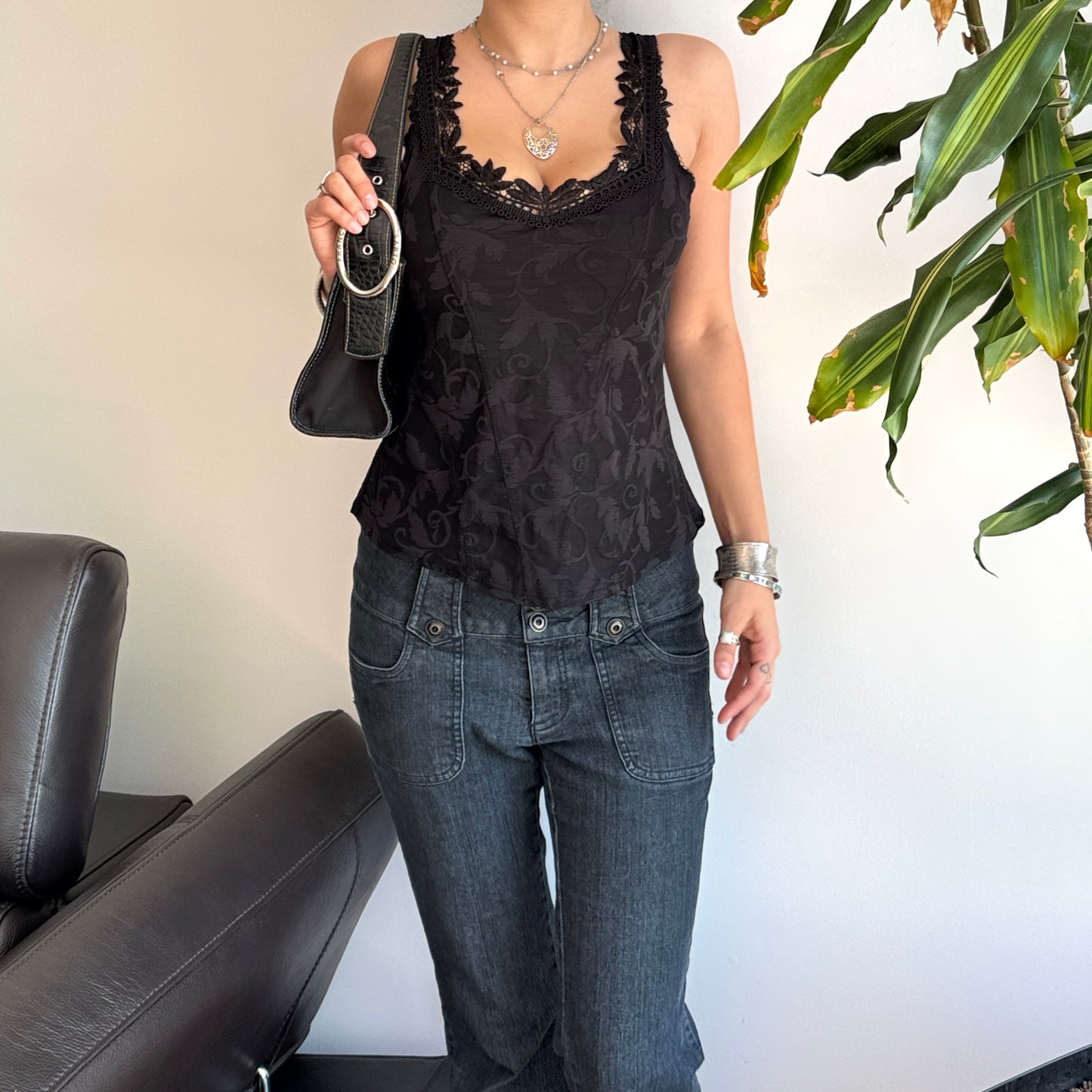Black Floral Textured Top