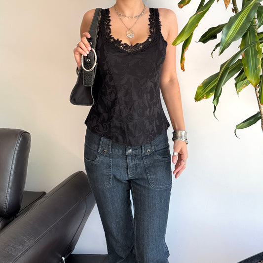Black Floral Textured Top